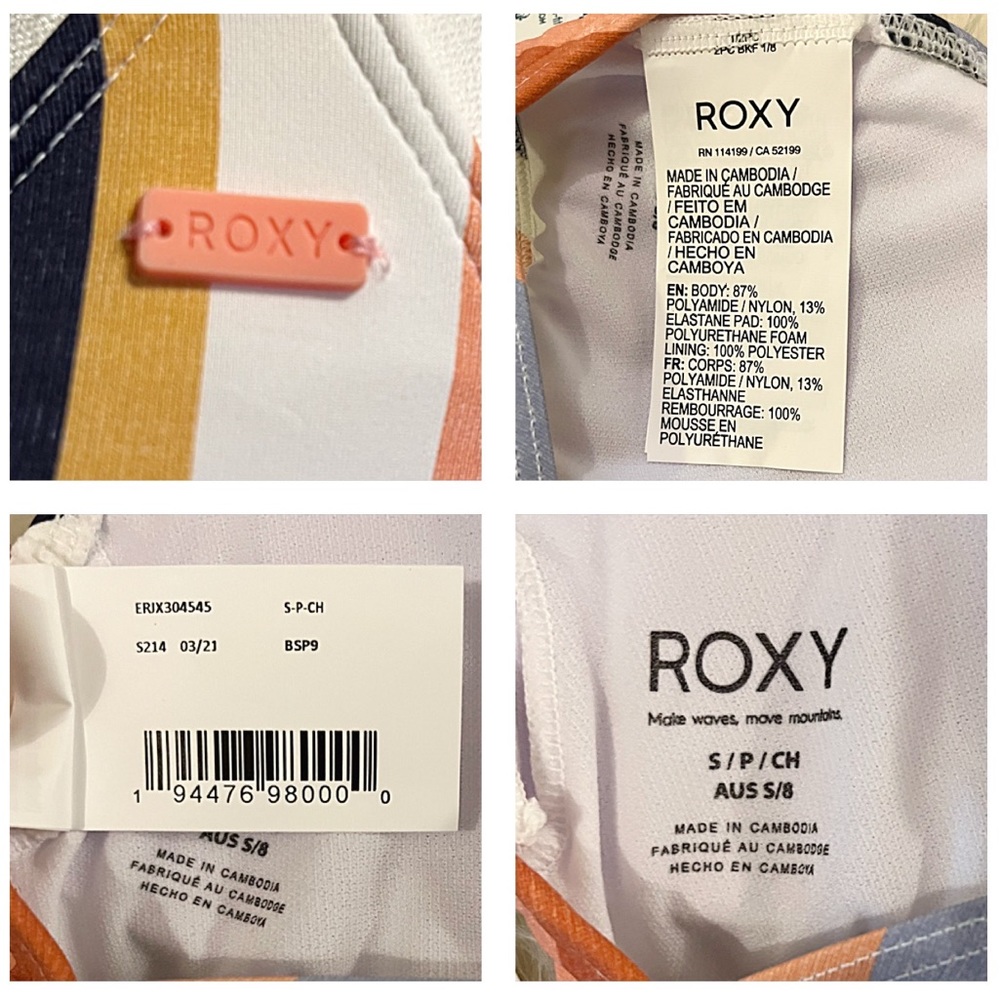 BNWT ROXY Beach Classics Fixed Triangle Bikini Top color MOOD INDIGO Stripe SZ S - Picture 11 of 15